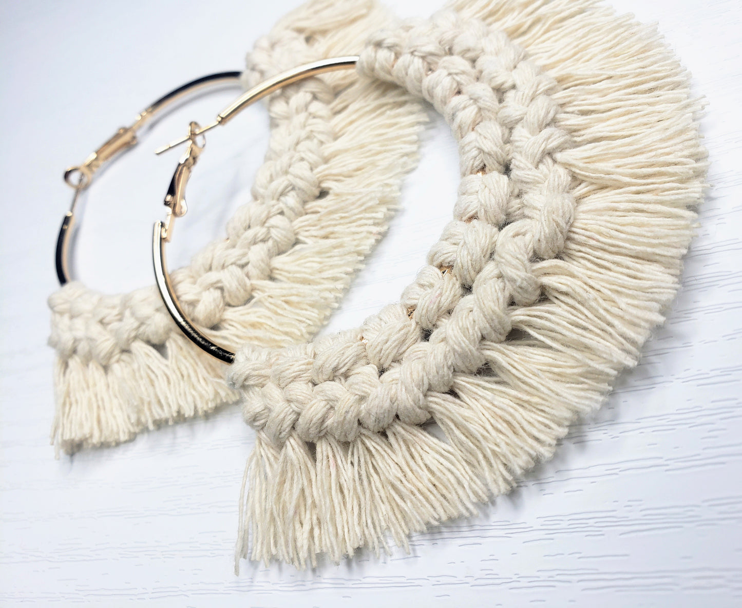 Frayed hand braided hoop earrings