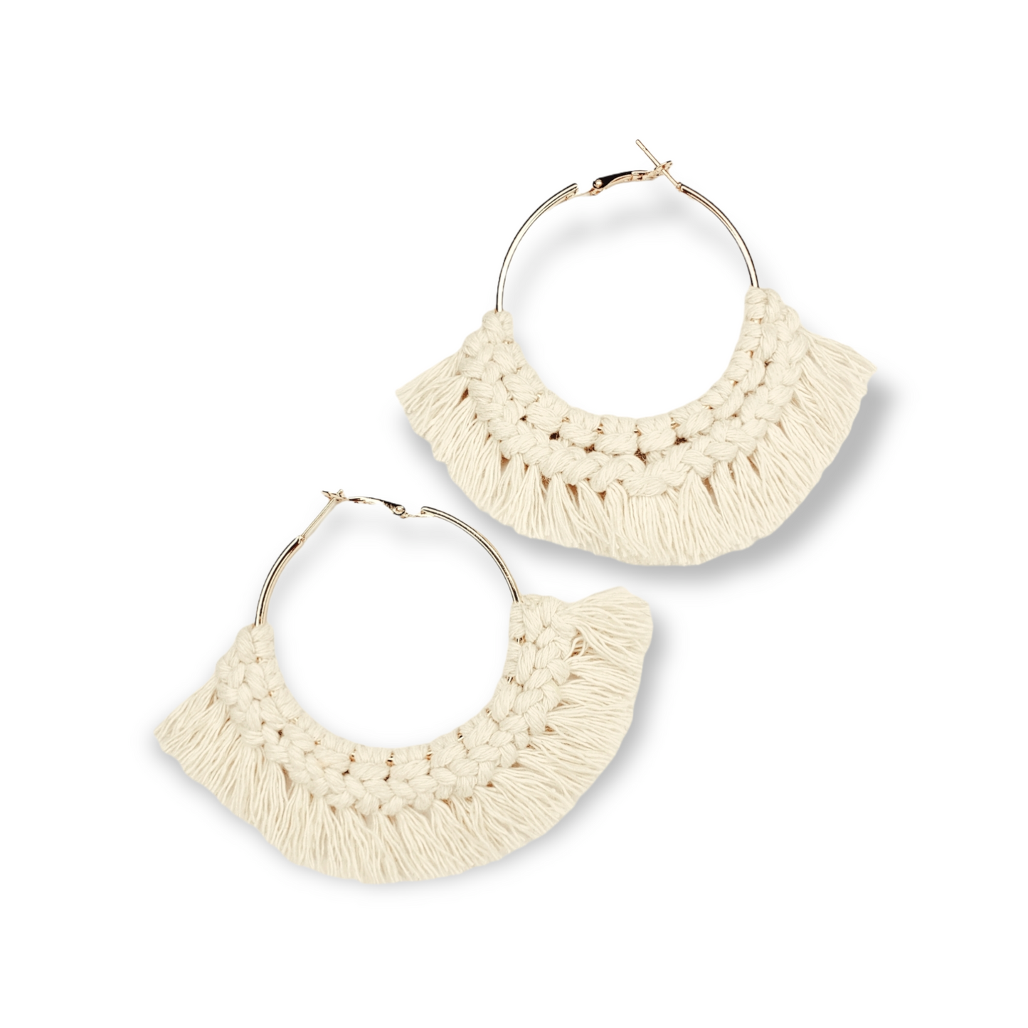 Frayed hand braided hoop earrings